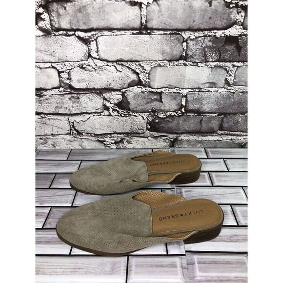 Lucky Brand Coryna Taupe Suede Leather Slip On Mules Flats Women Sz 7M US/37.5EU - Picture 15 of 16
